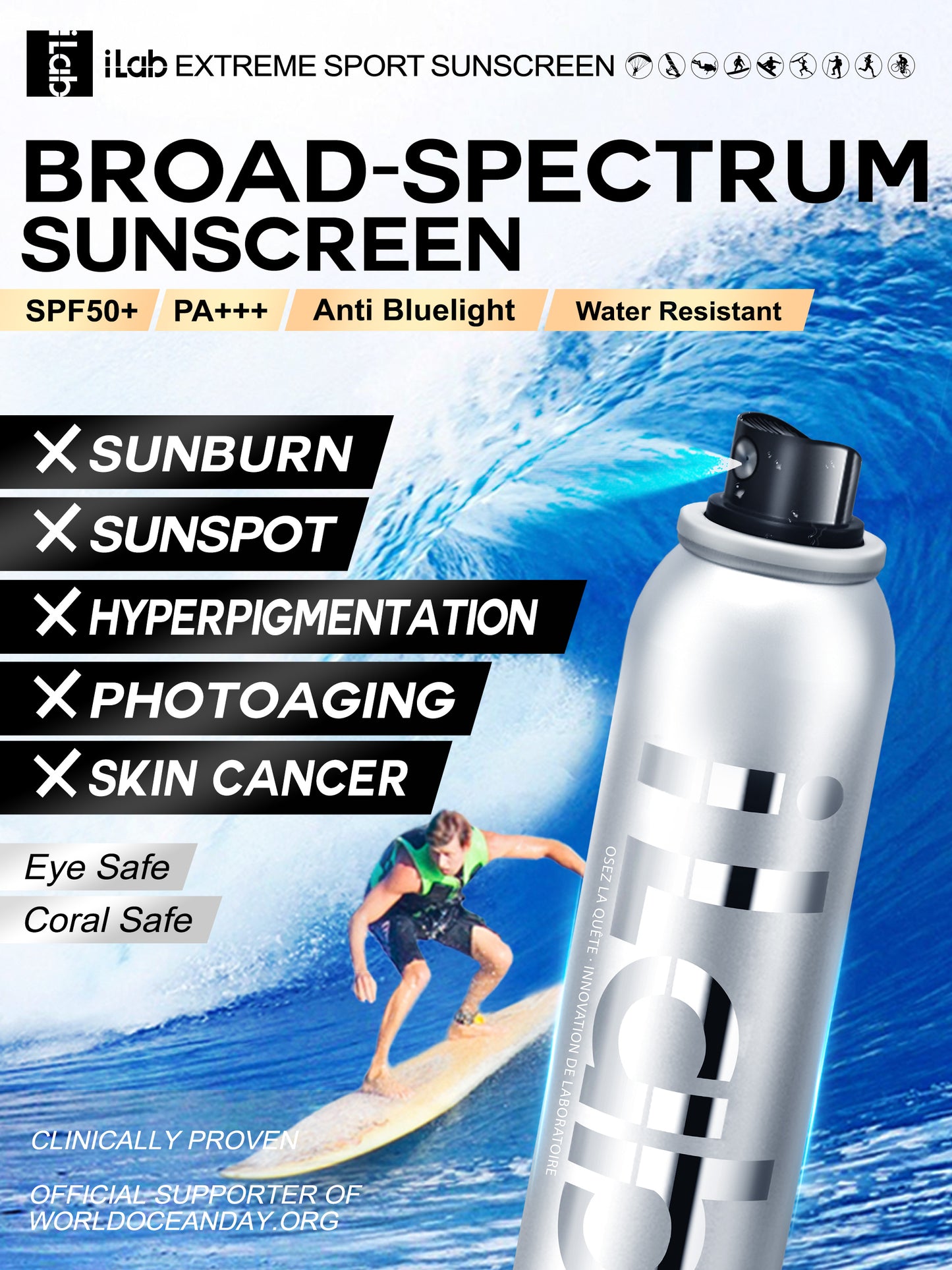 iLab Extreme Sports invisible Sunscreen Essential Spray SPF50+ PA+++ 80ml