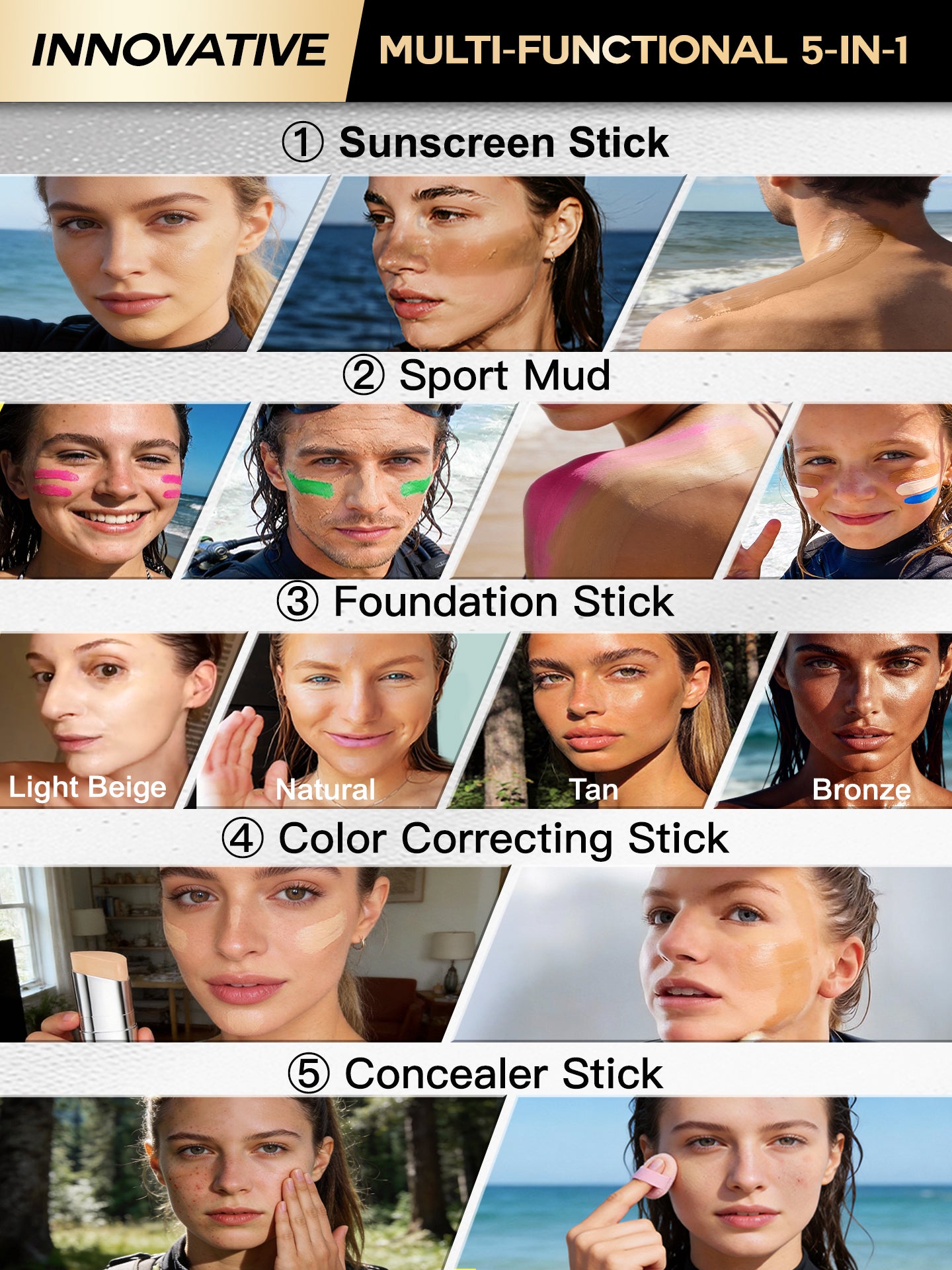 iLab Max-Spectrum Tinted Sunscreen Stick SPF50+ Beige/Light Beige