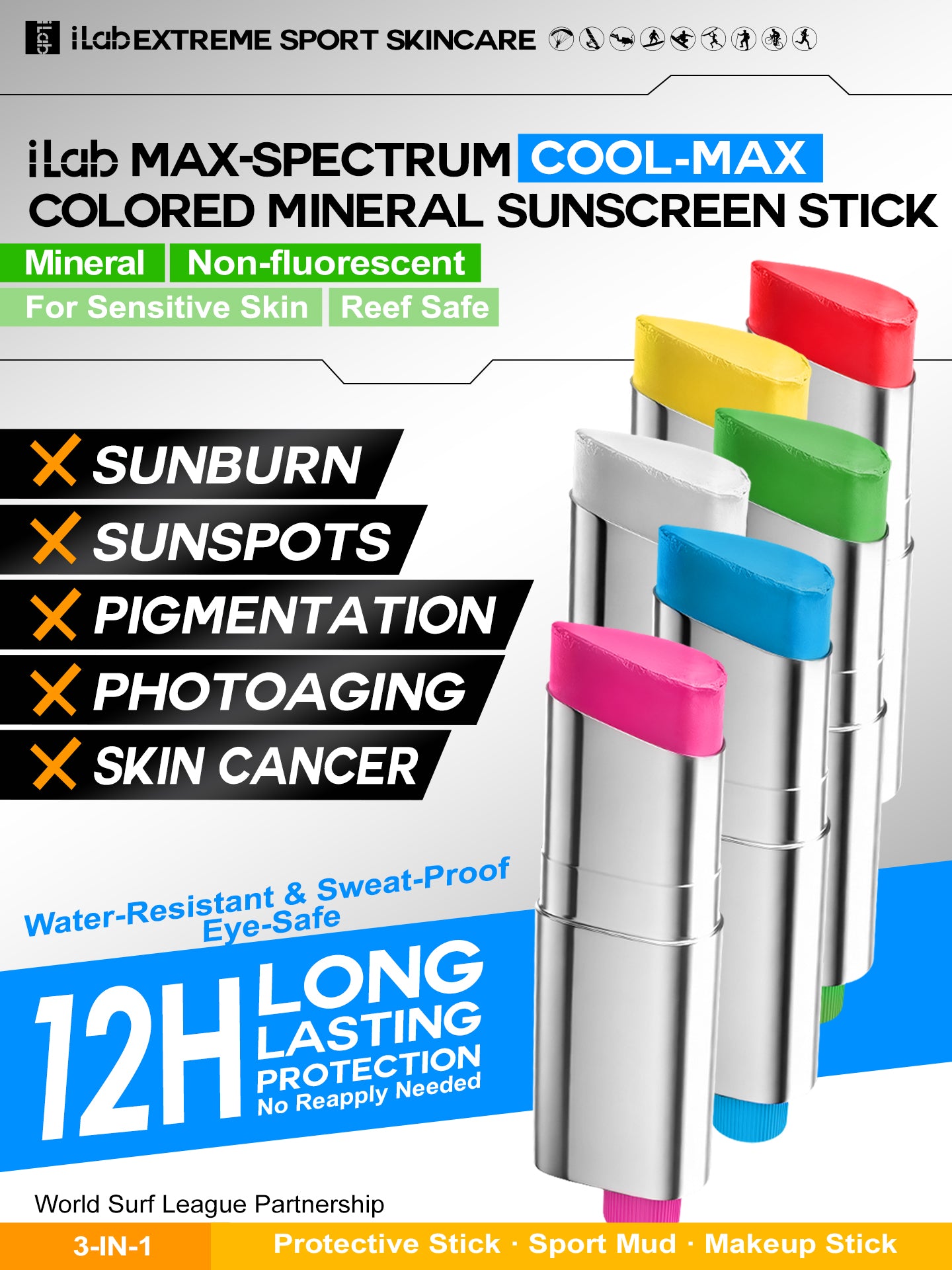 iLab Max-Spectrum Colored Sunscreen Stick